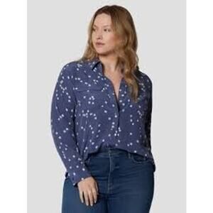 Equipment  | L | Top Button Up Down Top Shirt PURE silk shirt blue star print